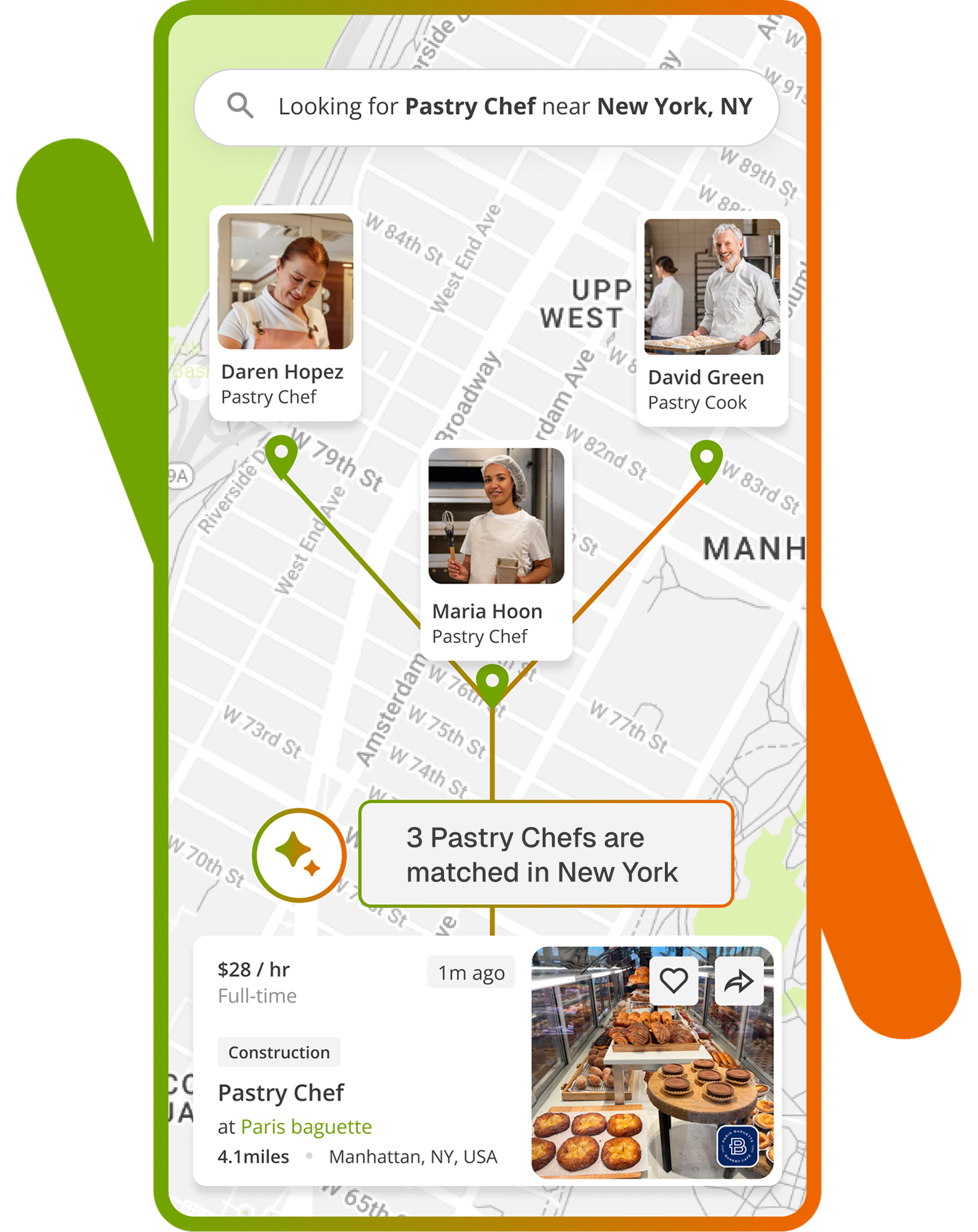 Interactive map showing local jobs near you with pin locations for hourly and part-time positions